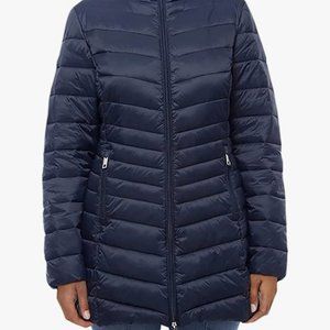 Rokka & Rolla women's M, lightweight, packable** puffer jacket long dark navy.
